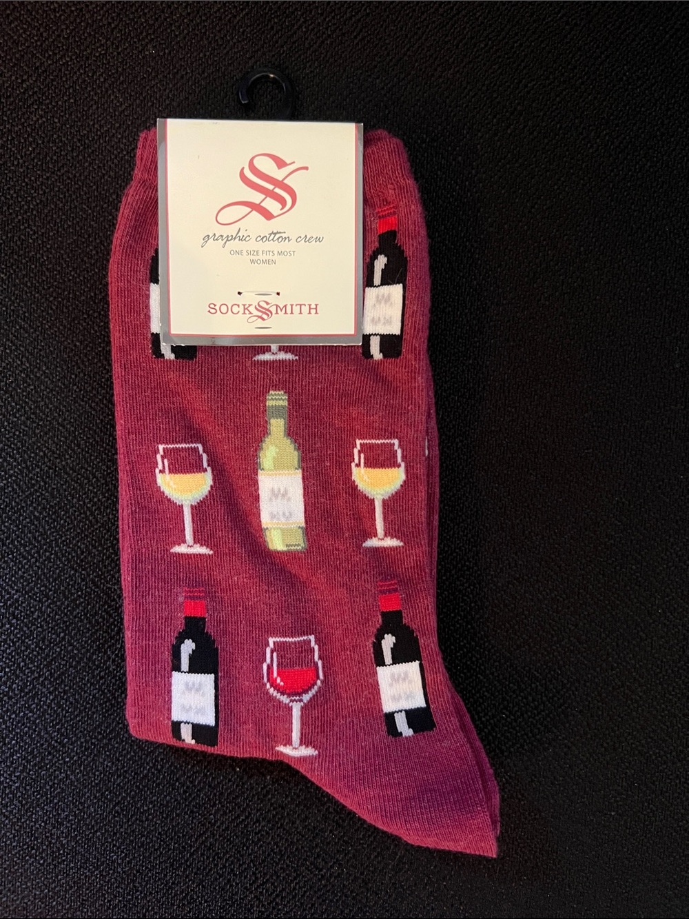 NWT - Socksmith Women’s Burgundy Wine Bottle & Glass Crew Socks